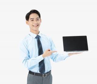 青年商务男性拿着笔记本电脑