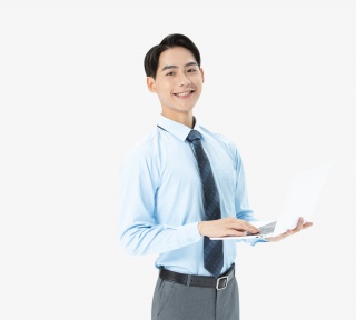 青年商务男性拿着笔记本电脑