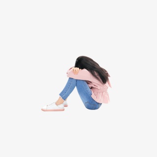 坐在地上的悲伤的小女孩