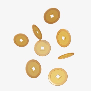 C4D双十一电商装饰古代金色金币铜钱
