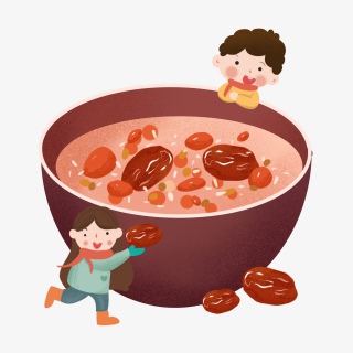 腊八节红色手绘插画腊八粥团圆