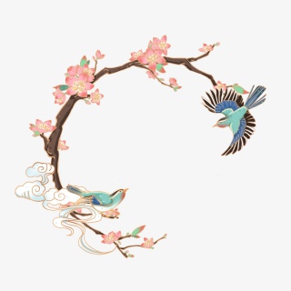 国潮七夕桃花喜鹊边框