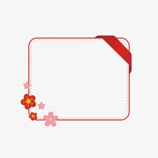 红色小花边框标题丝带