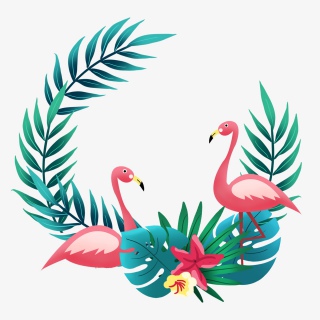 春夏热带绿色植物红色动物边框