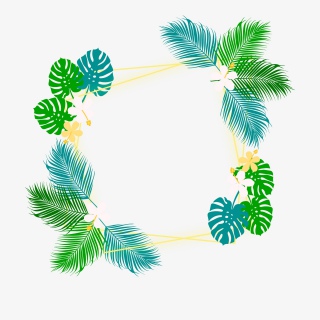 彩色绿色花环绿叶边框PNG