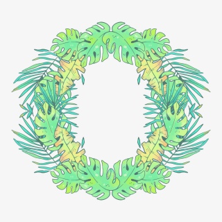 彩色绿色花环绿叶边框PNG