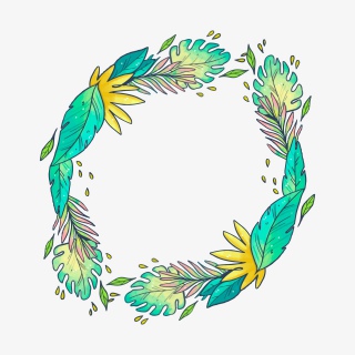彩色绿色花环绿叶边框PNG