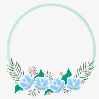 手绘蓝色花朵叶子植物边框