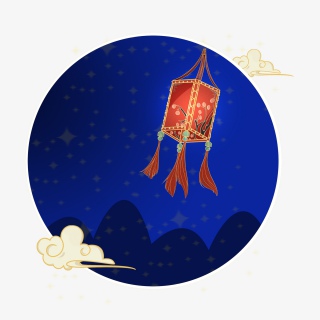 国风夜空灯笼白云新年元旦复古潮图