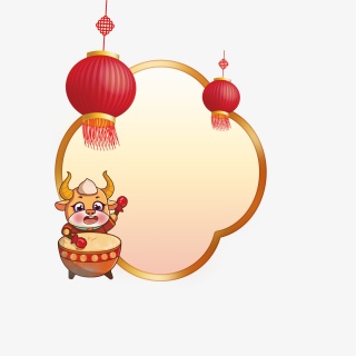 春节红喜庆边框过年牛年牛牛灯笼装饰框
