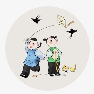 古风春意圆形框人物元素组合免抠素材