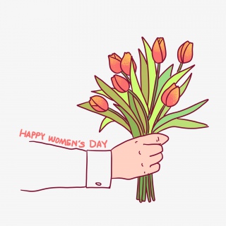 妇女节手拿郁金香插图PNG免抠