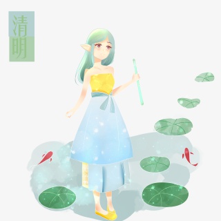 清明荷叶游鱼少女节气农历雨纷纷