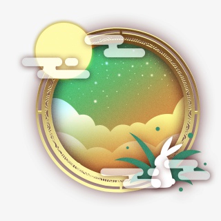 黄绿色渐变中秋装饰