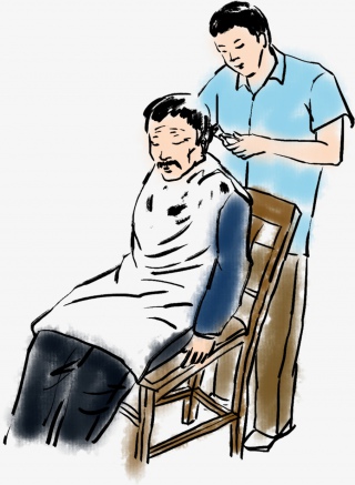 帮父亲理发卡通手绘装饰元素