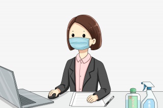 戴口罩办公的女孩