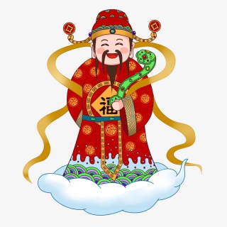 手绘2019年卡通财神节日到财