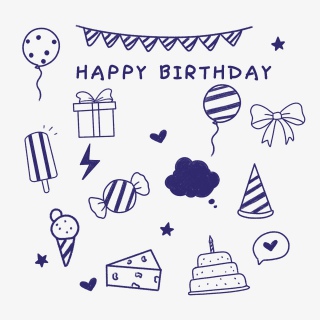 涂鸦圆珠笔线稿生日用品