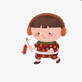 拿鞭炮的小男孩新年春节手绘卡通儿童