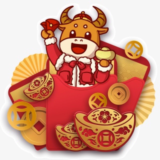 春节喜庆红包卡通牛牛金币元宝惊喜