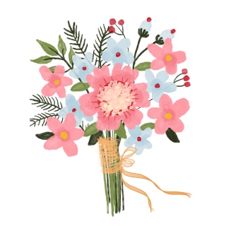 粉色系手绘花朵花捧花花束PNG