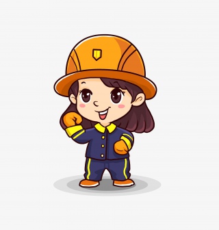 劳动节可爱小女生消防员制服Q版