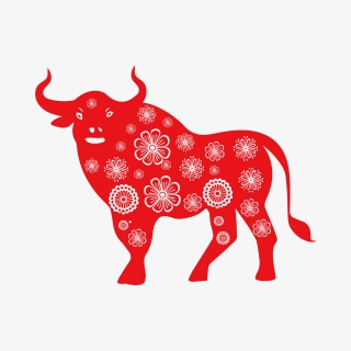 新年剪纸风格牛红色喜庆民俗