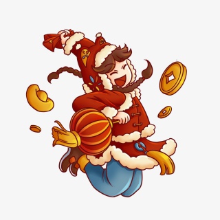 新年卡通元素牛年开心红包元宝抢红包