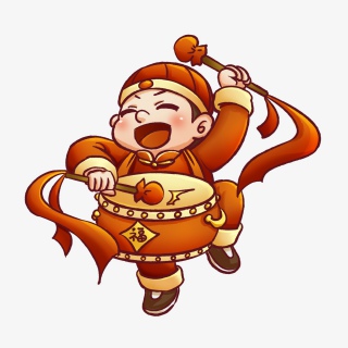 新年卡通元素牛年敲鼓习俗热闹红火过年