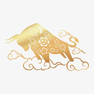2021年牛年新年春节元旦元素金色牛剪纸