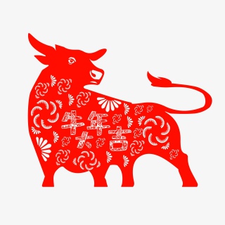 新年生肖牛剪纸风格红色喜庆