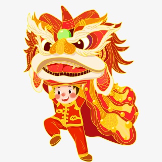 手绘2021新年春节舞狮设计元素