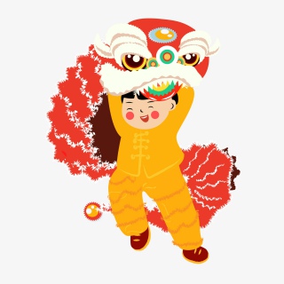 手绘创意新年舞狮子庆祝喜庆元素设计