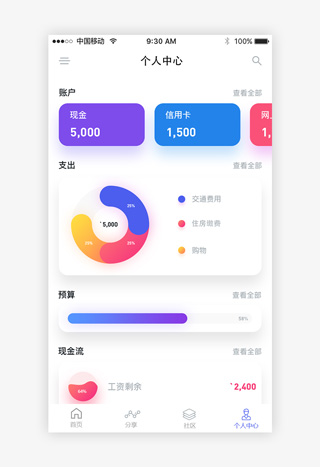 多色渐变金融理财app个人中心