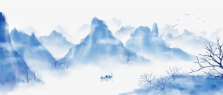 中国风手绘水墨风景山水画