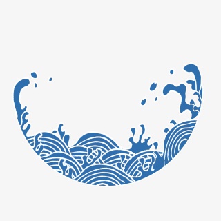 手绘中国风蓝色海水纹矢量插画