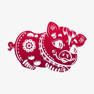 2019新年手绘卡通剪纸猪