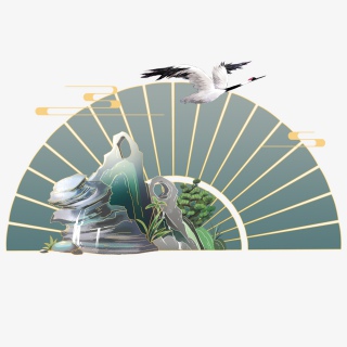 装饰元素国风扇面背景石头渐变素材