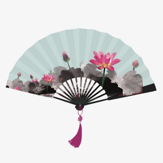 中国风扇面水墨国画风格装饰背景荷花