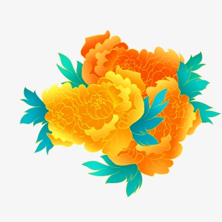 彩色渐变装饰菊花花朵树叶国潮元素