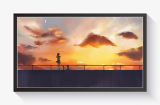 夕阳天空主题插画与晚霞散步