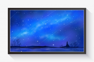 唯美卡通小清新深蓝色夜空星空插画