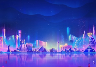 深蓝色夜景狂欢节促销数码家电海报背景图