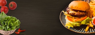 美食汉堡包薯条banner背景