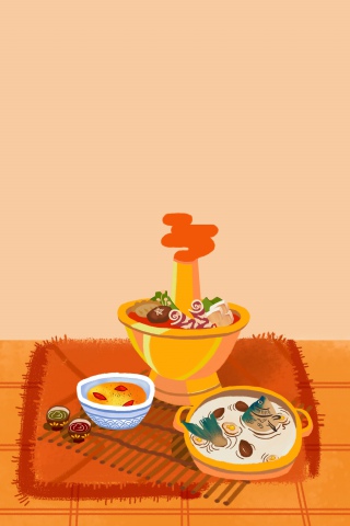 中国特色火锅家居插画海报