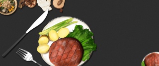 高端牛排俯视图简约黑色banner