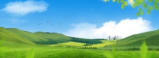 小清新绿色公园草坪白云背景