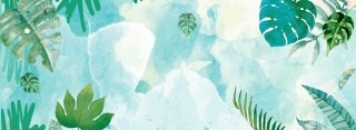 蓝色水墨夏季叶子环境背景
