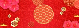 中国风花朵金色立体花朵banner海报