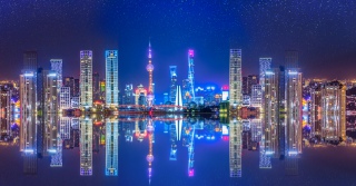 城市霓虹夜景天际线背景